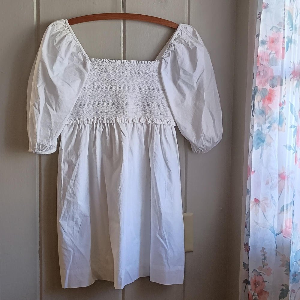 American Eagle White Puff Sleeve Mini Dress